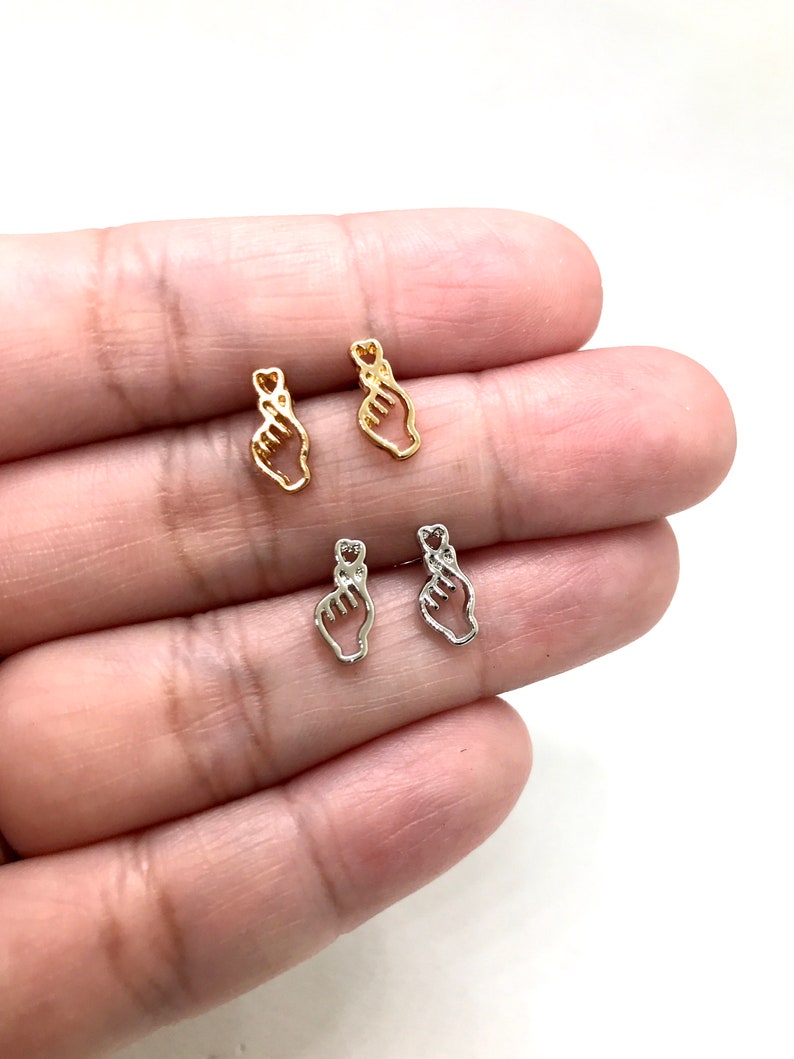 heart symbol, k-pop, k-drama, heart hand gesture, saranghae, tiny studs, cute earrings, stacking earrings, gift for friends, I love you gift image 2