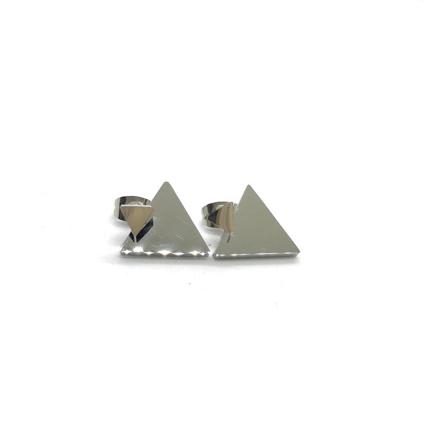 Double Triangle Studs, Solid Triangle Studs Earring Jacket, triangle earrings, geometric earrings, triangle studs, stainless steel jewelry