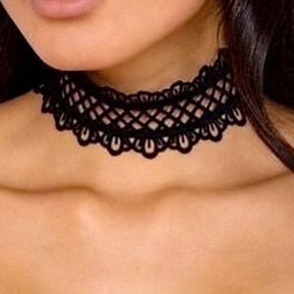 Black Lace Choker Necklace, black velvet choker, adjustable choker necklace, layering choker necklace, patterned lace, tattoo choker, costum