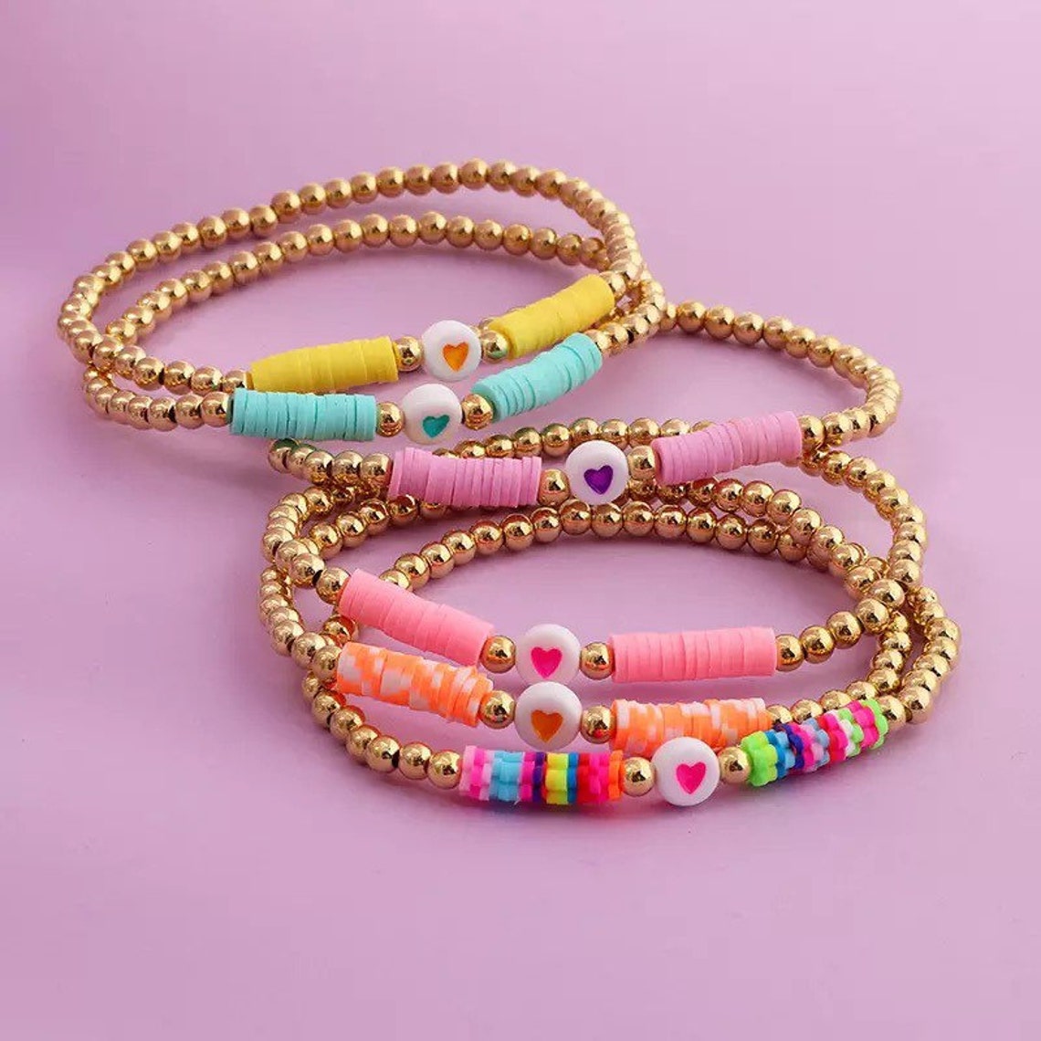 Heart Gold Bead Heishi Bracelet clay bracelets friendship | Etsy