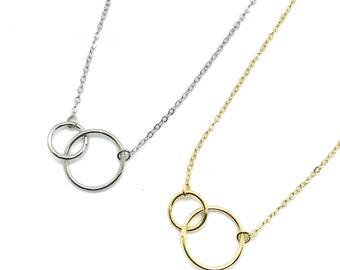 Unity Necklace, interlocking circles necklaces, double circles, entwined rings, mother of 2, infinity jewelry, twentieth birthday, infinity