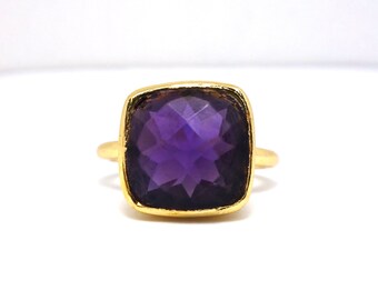 Vermeil Bezel Set Amethyst Gemstone Cocktail Ring