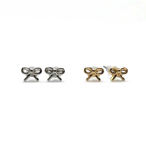 Tiny Bow Ribbon Studs Earring - silver or gold finish - bow earring, ribbon earring, girl earring, gift under 10, lara jean, to all the boys