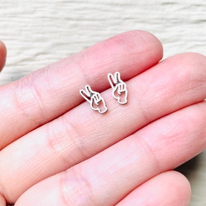 heart symbol, k-pop, k-drama, heart hand gesture, saranghae, tiny studs, cute earrings, stacking earrings, gift for friends, I love you gift image 4