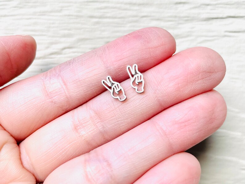 heart symbol, k-pop, k-drama, heart hand gesture, saranghae, tiny studs, cute earrings, stacking earrings, gift for friends, I love you gift image 4