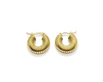 Bold Hoops Earrings, herringbone hoops, vintage hoops earrings, gold hoops, croissant hoops, affordable hoops, gift for girlfriend,