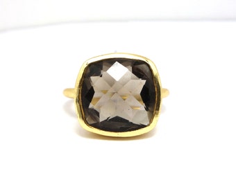 Vermeil Bezel Set Smokey Quartz Gemstone Cocktail Ring