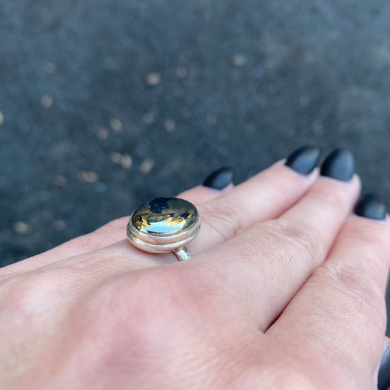 Handmade Grounding Pyrite Shield Ring, OOAK Talis… - image 3