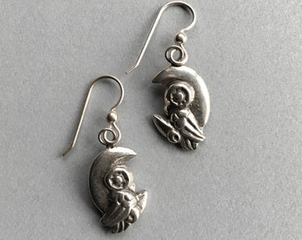 Silver Owl Earrings, Made in Alaska, cast in eco friendly, upcycled, reclaimed silver, on sterling ear wires