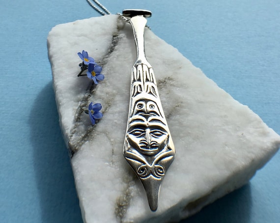 Alaskan Paddle Necklace, Silver Spirit Paddle, Made In Alaska, Spirit Hawk Necklace, NWC Native Style, NWC Silver Jewelry, Hawk Necklace