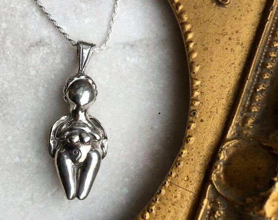 Silver Goddess Super Hero Amulet Necklace, made in Alaska, cast in reclaimed silver, on 18" silver rope chain