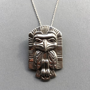 Collier frontal aigle en argent sterling : broche de style autochtone d'Alaska, chaîne de 50 cm (20 po.)
