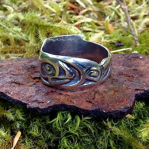 Silver Alaskan Native Style Salmon Ring, cast in eco-friendly reclaimed sterling silver