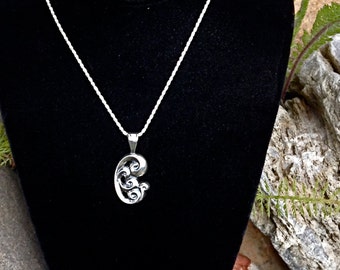 Alaskan Waves Necklace: Reclaimed Sterling Silver Charm, 18" Rope Chain