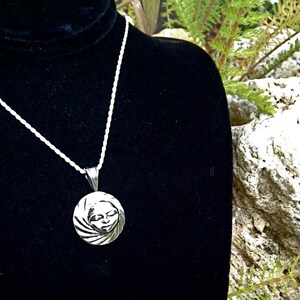 Solid Sterling Silver Full Moon Necklace on 18 sterling image 5