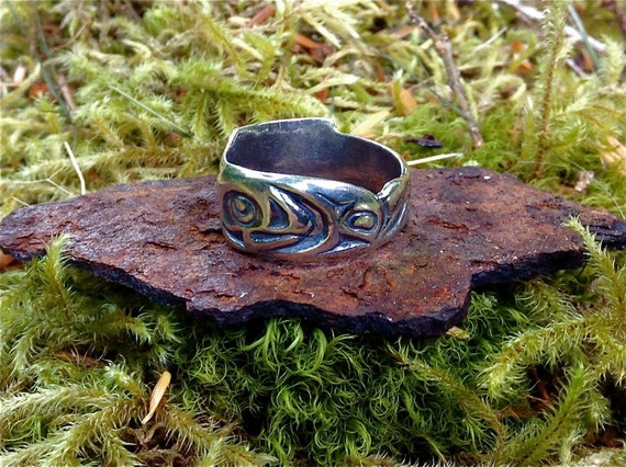 Silver Alaskan Native Style Salmon Ring, cast in eco-friendly reclaimed sterling silver