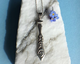 Silver Paddle Necklace, Alaskan Native Style, cast in eco friendly reclaimed silver, on 18" sterling rope chain