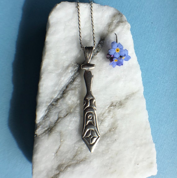 Silver Paddle Necklace, Alaskan Native Style, cast in eco friendly reclaimed silver, on 18" sterling rope chain