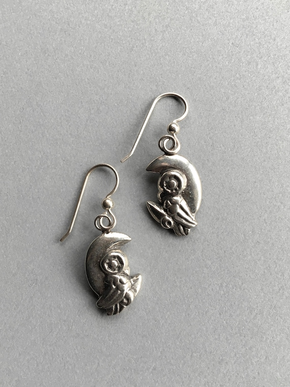 Silver Owl Earrings, Made in Alaska, cast in eco friendly, upcycled, reclaimed silver, on sterling ear wires