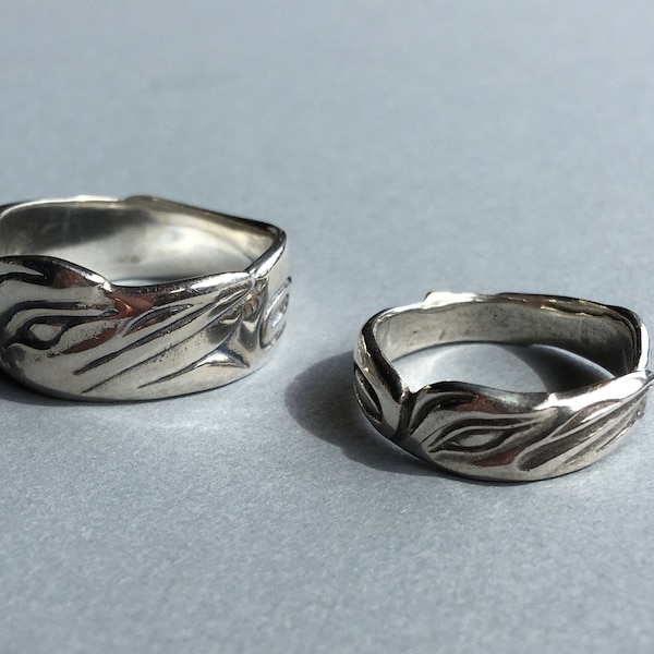 Raven Ring Alaskan Native Style, Sterling, cast in up cycled, reclaimed, eco friendly silver