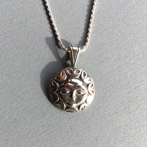 Silver Alaskan Native Style Sun Necklace, cast in reclaimed silver, on 18" sterling rope chain