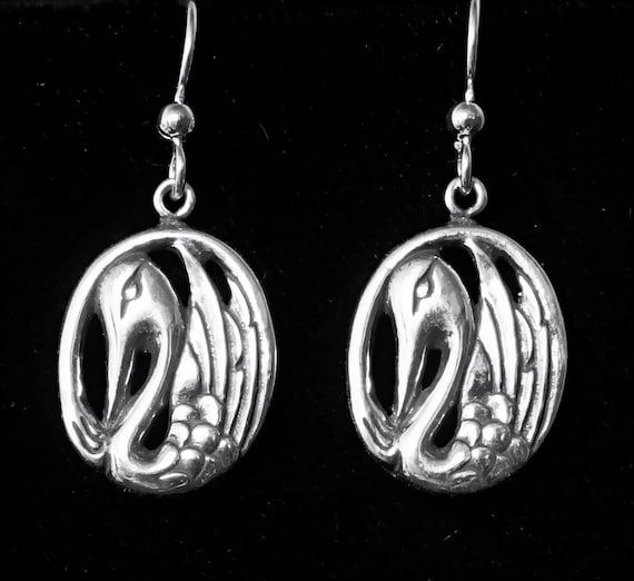 Silver Alaskan Swan Earrings cast in eco friendly, up cycled, reclaimed silver, on sterling ear wires