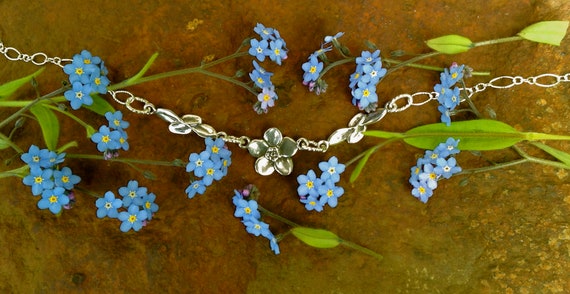 Forget-me-not Necklace, the Alaskan State Flower, cast in eco friendly reclaimed sterling silver