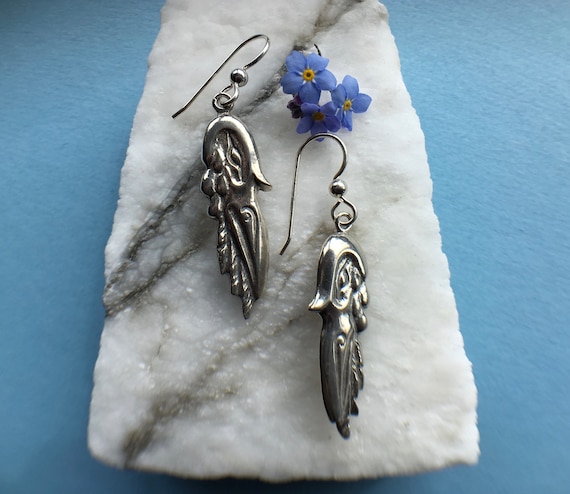 Silver Raven Earrings, Alaskan Native Style, eco friendly reclaimed silver, on sterling ear wires