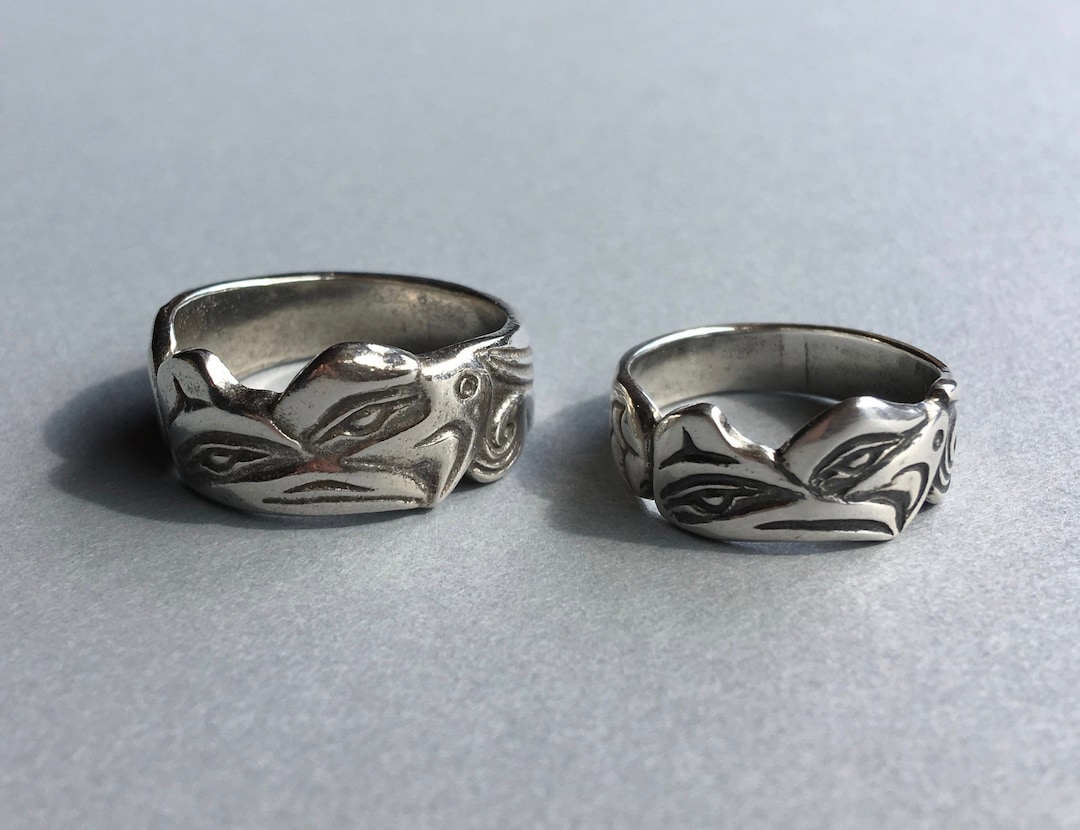 Alaskan Native Style Silver Lovebirds Ring, Raven and Eagle, Cast in ...
