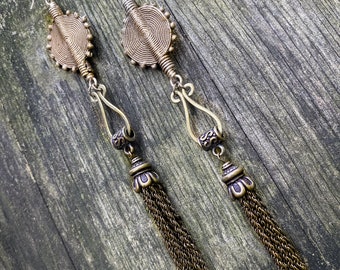 Sunna Long Earrings Handmade Brass Beads Metal Tassels