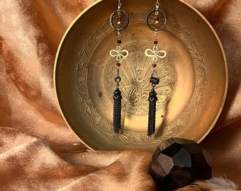 Magdalene Long Earrings Handmade Brass Beads Metal Tassels