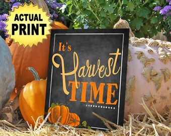 Fall Home Decor | PRINTED It's Harvest Time Chalkboard Sign, Art Print, Fall Decorations, Pumpkin Picture, thanksgiving sign, harvest Sign