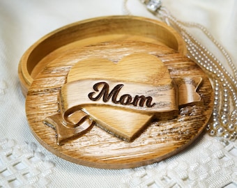 Beautifully Carved Oak Wooded Mother's Day Jewelry Box | Small Dresser Box for Mom - Box 1