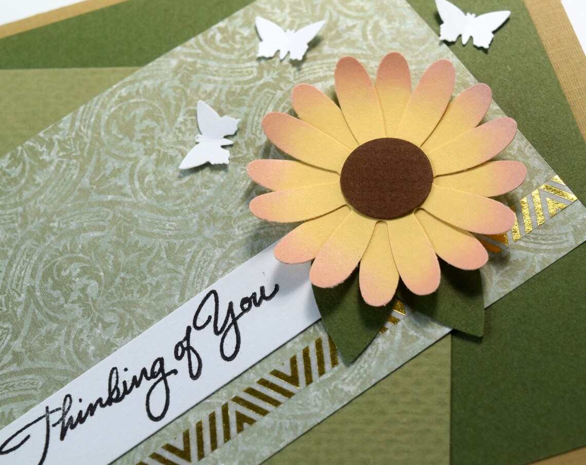 Handmade Thinking of You Card With Flower and Butterflies Etsy