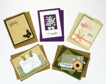 Set of 5 Handmade Sympathy Cards | Thinking of you Condolence Cards, Bereavement Card, Floral and Butterfly Embellishments