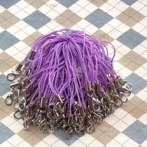 50pcs Purple Cell phone straps with white k lobster clasp included. 7cm  long.Mobile phone line,Give cell phones some charm.
