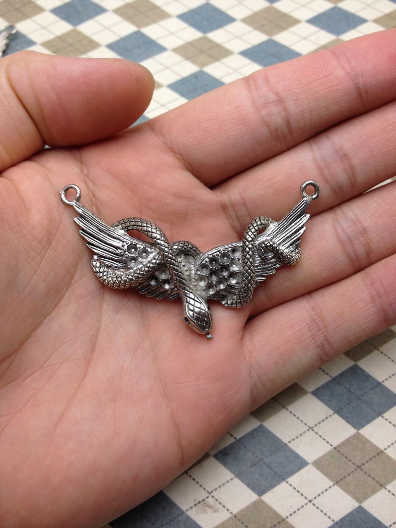 4pcs Antique Silver Base Metal Charms-Snake Wing pendants charms 35mmx60mm image 2