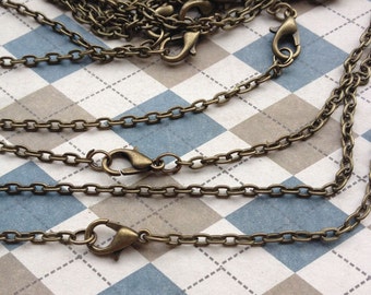 20pcs - Antique Bronze Lobster Clasp Flat Link Chain Necklaces 18" Long  2x3mm