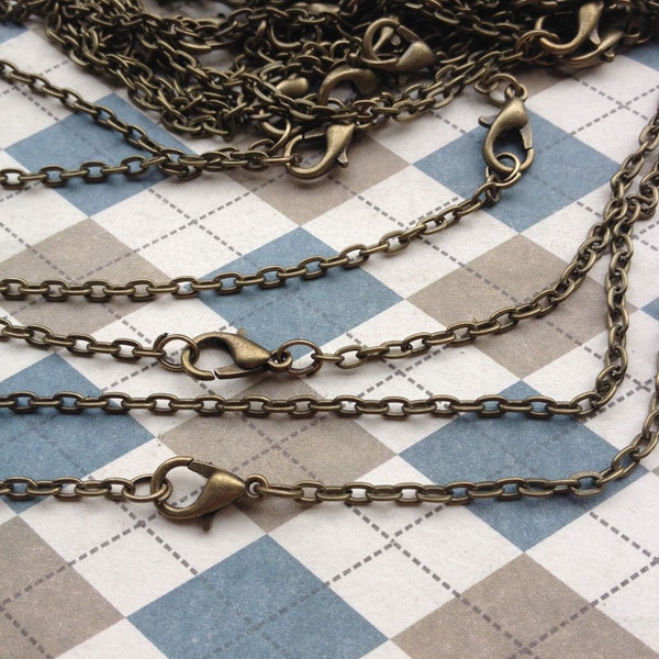 20pcs - Antique Bronze Lobster Clasp Flat Link Chain Necklaces 18" Long 2x3mm