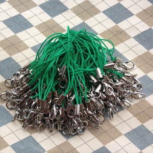 50pcs Green Cell phone straps with white k lobster clasp included. 7cm  long.Mobile phone line,Give cell phones some charm.