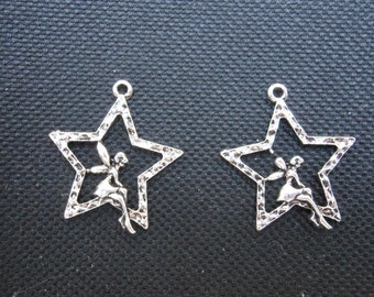 20 pièces de 25mmx28mm Antique Silver Fée Ange Star Charms