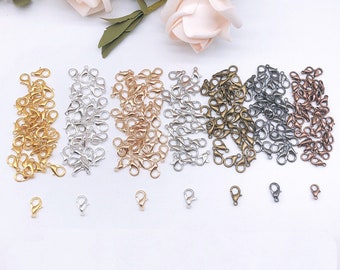 100 Alloy Lobster Clasps 10mm-21mm Lobster Clasp Jewelry Clasps, Metal Clasps Necklace Supplies - Gold Silver Bronze Black