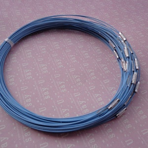SALE--50pcs 18 inch 1mm thickness light blue stainless steel round choker necklace wires with screw clasps