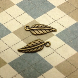 50 pcs Antique Bronze Leaf Charms 7mmx19mm