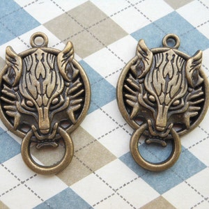 10 pcs of Antique Bronze wolf head Charms,wolf head connector,wolf head pendant 27mmx40mm