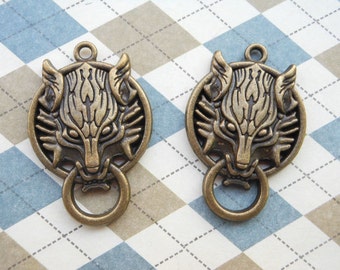 10 pcs of Antique Bronze wolf head Charms,wolf head connector,wolf head pendant 27mmx40mm