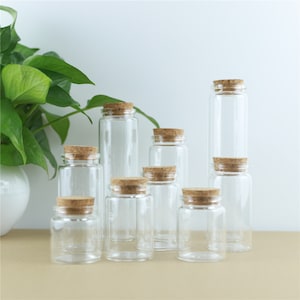 Miniglasflaskor 50-260ml 47 mm diameter 5 st förvaringsglasflaskor med korkpropp hantverksburkar mini transparenta tomma glasflaskor present