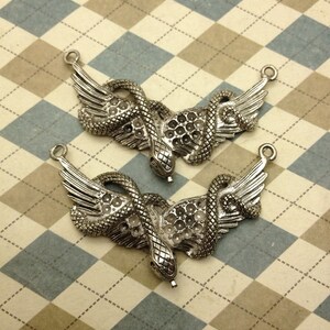 4pcs Antique Silver Base Metal Charms-Snake Wing pendants charms 35mmx60mm image 1