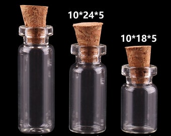 Mini Glass Bottles 0.5/0.8/1ml 10x18mm 10x24mm 10x28mm Small Glass Bottles With Clear Cork Stopper Tiny Vials Jars Containers