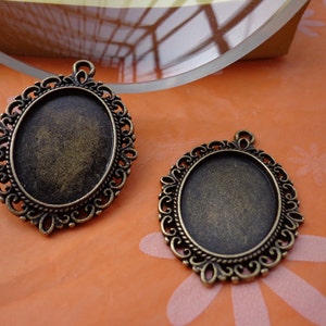 10 pcs of Antique Bronze Round Cameo Base Settings Match 29mmx36mm Cabochon